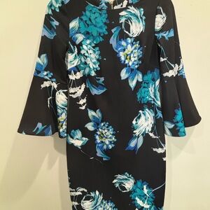 Calvin Klein Black Dress with Blue Floral Design